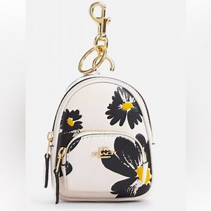Coach Mini Backpack Bag Charm Chalk And Black Floral Print