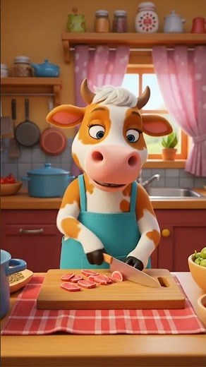 Cartoon Cow Cooking Meat in a Cozy Kitchen | Funny Animal Chef!#cooking #cat #cowvideos #cowboys