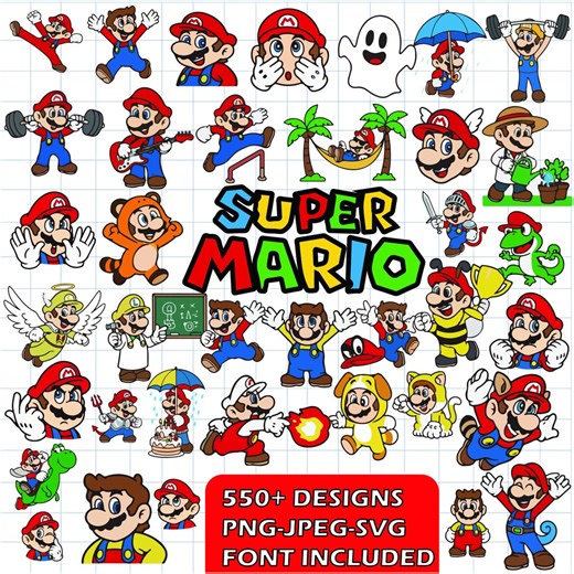 Super Mario SVG Bundle for Cricut and Sublimation, Mario Cut Files, Mario Clipart, Super Mario Font, Mario PNG, Mario Family Svg,layered Svg - Etsy