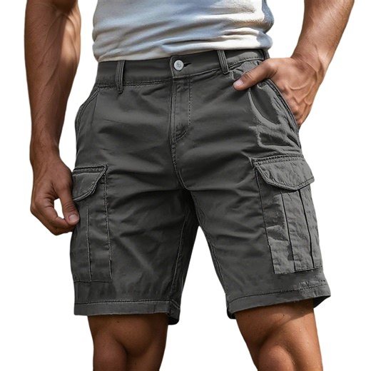 Men's Classic Cotton Cargo Stretch Shorts with 6 Pockets, Classic Fit Work Shorts (Available in Plus and Tall Sizes) (Dark Gray, L)