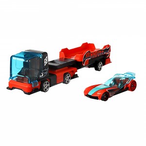 Hot Wheels Super Rigs, 1:64 Scale Toy Car and Matching Transporter, 2 Vehicles (Styles May Vary)