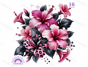 10 Pink Leopard Hibiscus PNG Bundle, Tropical Flower Clipart, Sublimation Digital Download - Etsy