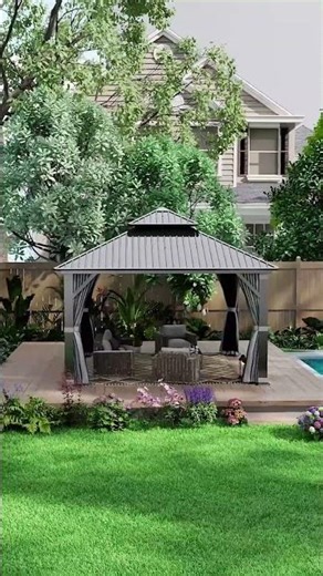 Modern Aluminum Gazebo Design | Clean Backyard Setup Ideas #gazebo #backyard #transformyourhome