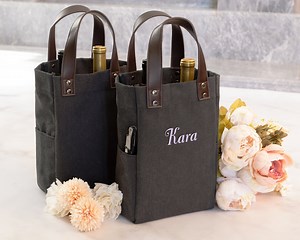 2 Bottle Wine Tote, Personalized Double Bottle Wine Carrier, Bridesmaid Gift Twin Wine Caddy, Canvas Wine Bag, Custom Name Wine Lover Gift - Etsy