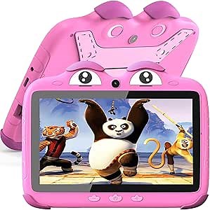 YINOCHE Kids Tablet 7 inch Tablet for Kids 3-7 Toddler Tablets for Kids Toddlers 32GB Android Children's Tab with Dual Cameras Parental Control Pre-Installed Kids Apps Kid-Proof Case (Red)