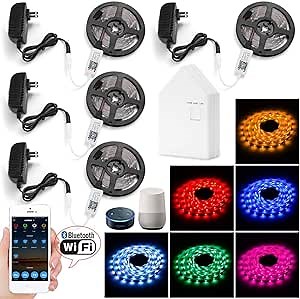 20M WiFi Bluetooth Network RGB Led Strip Lights, 600LEDs (4x150Led) 5050 Stripes Kit Smart APP Controlled, Comes with Bluetooth Mesh Smart Bridge, Compatible with Alexa & Google Assistant