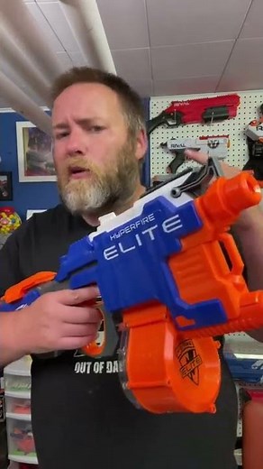 This blaster almost put me off Nerf. Cheap, 10 minute Nerf Hyperfire mod to make it actually good.
