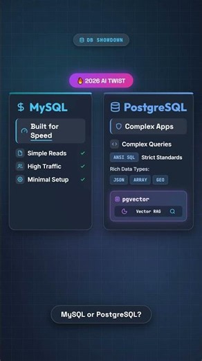 MySQL vs PostgreSQL in 2026: Which One for AI Apps? #dataengineering #sql #sqlinterview