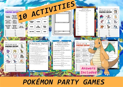 Pokémon Party Games | Trivia Questions | Pokémon Games | Game Night | Printable Instant Download | Birthday Games | Pokemon Activities - Etsy