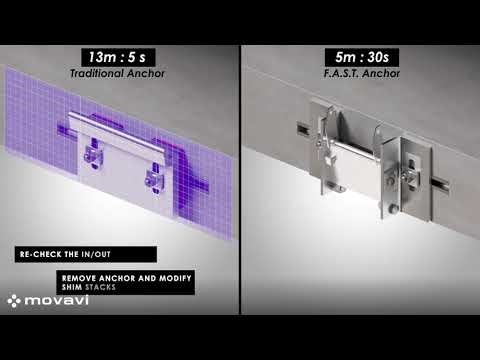 Face of slab curtain wall anchor animation, with installation time lapse comparison