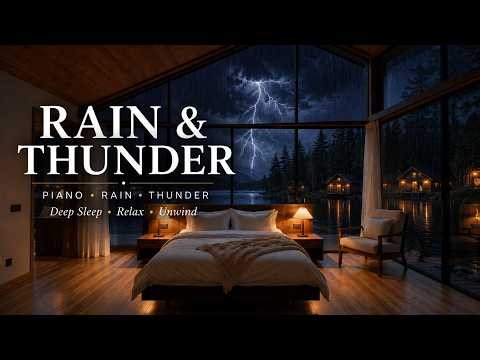 🌩️ Sleep Better with Piano, Rain & Thunder | Cozy Cabin Ambience