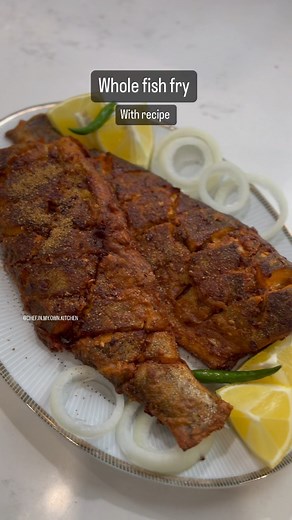 Annie • Recipe Developer on Instagram: "Fish fry! Recipe Alert ⚠️ Ingredients I use three rainbow trout (fish) Tamarind plup 2 tbsp 1 lemon juice 1 tsp each cumin, coriander and carom seeds crushed 1 tbsp red chilli flakes 1 tbsp red chilli powder (i use a tsp of red chilli powder) 1/2 tsp turmeric Salt to taste or 1 tbsp Pinch of food colour 1 tsp ginger garlic paste Wash fish with salt and vinegar Make a big cuts so that all Marinate go through Make a paste of all above ingredients don't use w