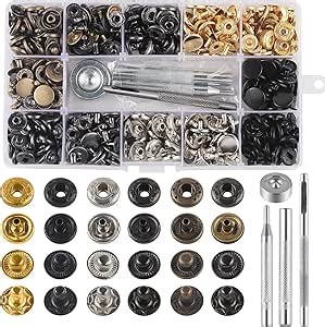 132 Sets Leather Snap Fasteners Kit, MSDADA 12.5 mm Metal Button Snaps Press Studs with 4PCS Fixing Tools, Sewing Snaps for Clothes Leather Craft Bracelets Jeans Wears Jackets Bags Belt