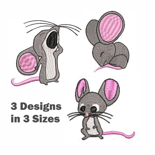 Mouse Embroidery Machine Designs Bundle. 3 Designs in 3 Sizes. Instant Download - Etsy