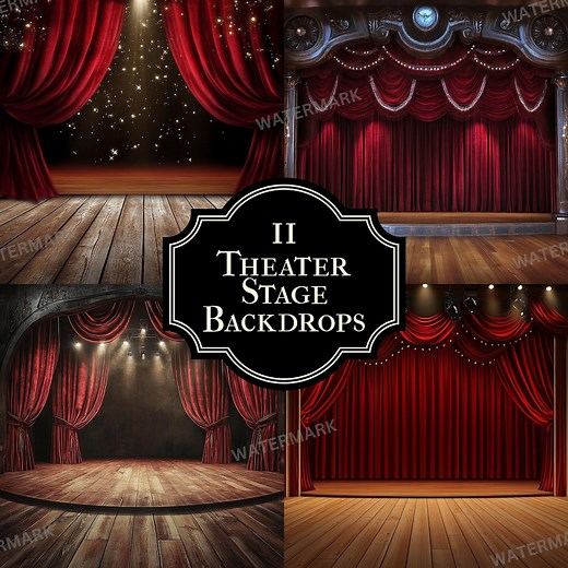 Theater Stage Backdrops - 11 Curtain Backgrounds - Perfect for Performances, Portraits, and Drama Scenes - Vintage Curtain Stage - Etsy