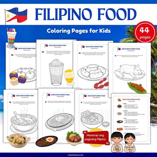 FILIPINO FOOD Coloring Pages for Kids: Philippine Food Printable Worksheet - Etsy