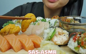 【SAS ASMR】小姐姐吃生鱼片＋寿司 （无人声）