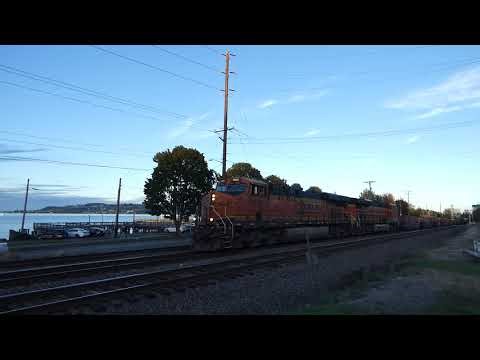 (Southbound) BNSF Loaded Garbage Train passes through Ruston Way.