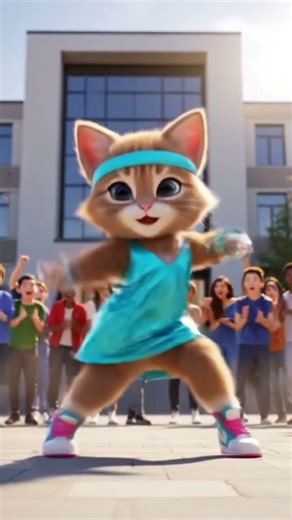 Hip Hop Dancing 3D Kitten in Front of School Students | Fast Dance Animation