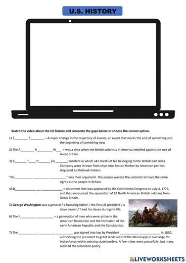 The US History worksheet