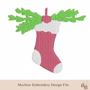 Embroidery Christmas Stocking With Festive Branches Machine Stitch Pattern File - Etsy