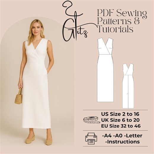 Summer Surplice Dress Sewing Pattern, Ankle Length (PDF Pattern) - Etsy UK
