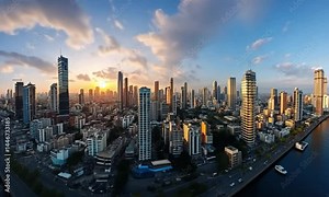 Stunning 360-Degree View of the Mumbai Skyline in 8K Resolution, Featuring Equirectangular Projection and HDRI Spherical Panorama