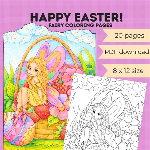 Easter Fairy Coloring Pages – Printable Happy Easter PDF Sheets for Kids & Adults, Detailed Spring Illustration, Instant Digital Download - Etsy