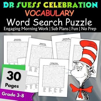 Dr Seuss Week Celebration Word Search Puzzle Activities 3rd,4th,5th,6th,7th,8th