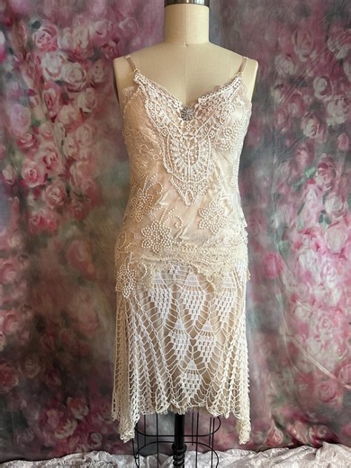Upcycled Crochet Lace Dress, Flapper Style, Gatsby Style, Vintage Inspired, Fairycore Wedding, Reworked Vintage Lace Slip, Corset Back Midi - Etsy
