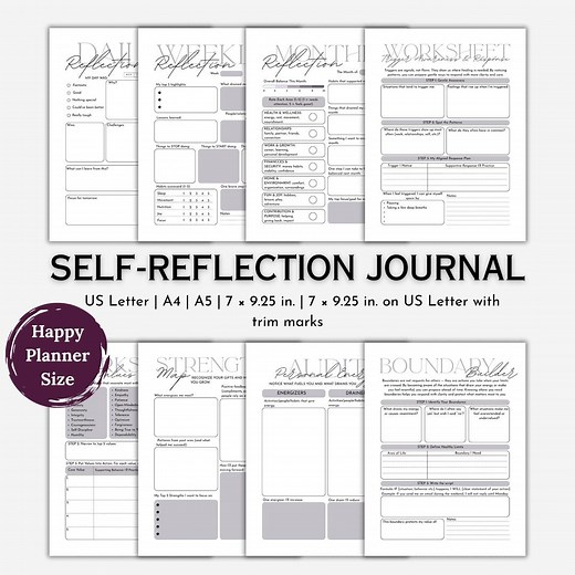 Printable Self-reflection Journal: Daily, Weekly & Monthly Reflection Worksheets + Self-discovery Pack PDF - Etsy