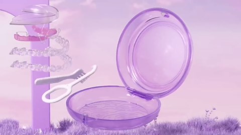 Retainer Case, Cute Retainer Case with Magnetic Closure Hinged Lid for Invisalign, Braces, Night Guard and Mouth Guard Case Holder Container, with Aligner Remover Tool, Chewies & Brush (Blue)