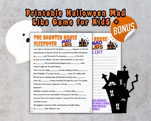 Halloween Mad Libs Printable, Kids Halloween Activity, Classroom Party Game, Spooky Story Worksheet, Haunted House Ghost Story - Etsy