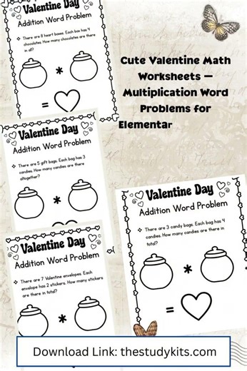 Cute Valentine Math Worksheets – Multiplication Word Problems for Elementary Students