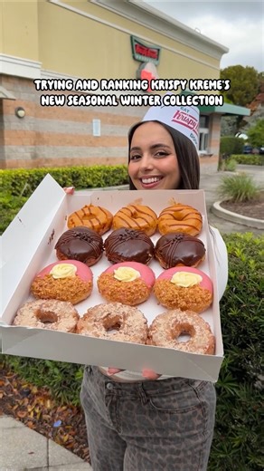 Ivette Lopez on Instagram: "Trying and ranking @krispykreme’s new Winter Seasonal Collection ❄️ Featuring: 🍯 Caramel Dulce 🍫 Chocolate Truffle 🍓 Raspberry Cheesecake ✨ Cinnamon Sugar Cake Ranking them was HARD because they were all so good 😭 You can grab the Winter Seasonal Collection at Krispy Kreme now. Let me know which one you’d try first 🤍 #KrispyKremePartner #iviethefoodie"