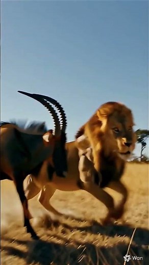 “Lion vs Sable Antelope: Dramatic Chase in 4K 🦁⚡️”