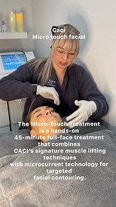 The CACI micro touch facial uses ultra-low muscle toning frequencies and, at 45 minutes, is a quicker treatment to perform than traditional probe based microcurrent facials which typically range from 60 – 90 minutes in duration. Combining CACI’s signature muscle lifting techniques with microcurrent technology for targeted facial contouring, the treatment focuses on muscle lift, tension release, and deep tissue relaxation for more sculpted, toned, enhanced facial definition. Using the Electro Glo