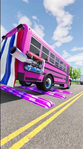 pink bus and trucks vs pink Speed Bumps #short #beamng #beamngdrive #trucksvs