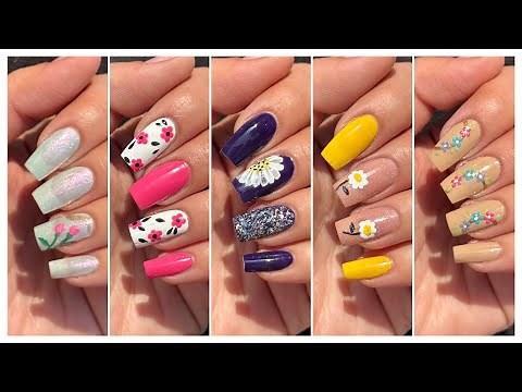 5 Easy flower nail art designs for beginners || Diy nail art designs at home