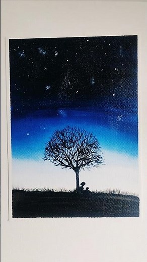 Easy acrylic Night Landscape Painting for Beginners #art #painting #acrylicpainting #shorts #howto