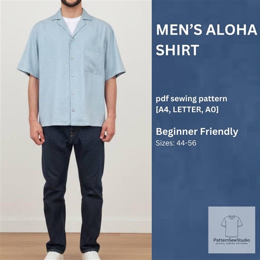Men's Hawaiian Aloha Shirt Sewing Pattern, Loose Fit (PDF A4/a0/letter), + Detailed Instruction - Etsy