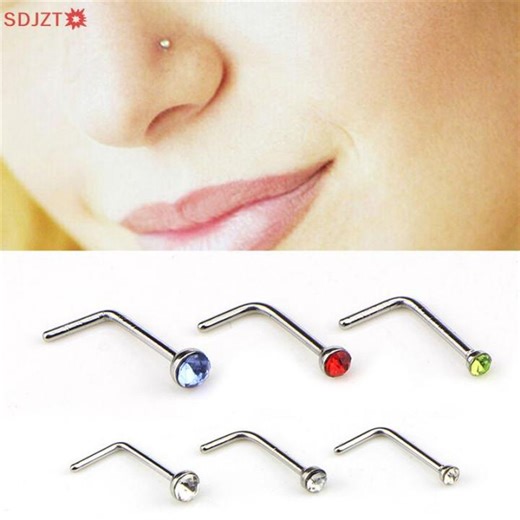 🚚【Local Express Delivery】🚚 60PCS Set Stainless Steel CZ L Shape Nose Ring Body Stud | Lazada PH