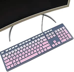 Keyboard Cover for Dell KB216 Wired Keyboard & Dell KM636 Wireless/Dell Optiplex 5250 3050 3240 5460 7450 7050/Dell Inspiron AIO 3475/3670/3477 All-in one Desktop Keyboard Protective Skin, Ombre Pink