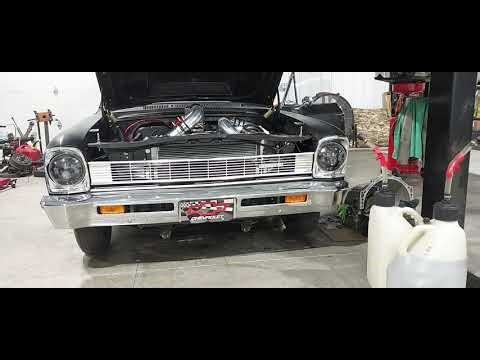 Procharged 66 Chevy II initial fire up - let the blow through tuning begin...