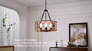SANTOSTOCK D19'' Farmhouse Chandelier, 4-Light Adjustable Dining Room Light Fixture Kitchen Island Lighting, Rustic Hanging Lights for Entryway Foyer Bedroom Living Room, Black & White Oak