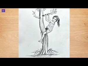 How to draw a girl climbing a tree || easy girl drawing || girl drawing tutorial for beginners