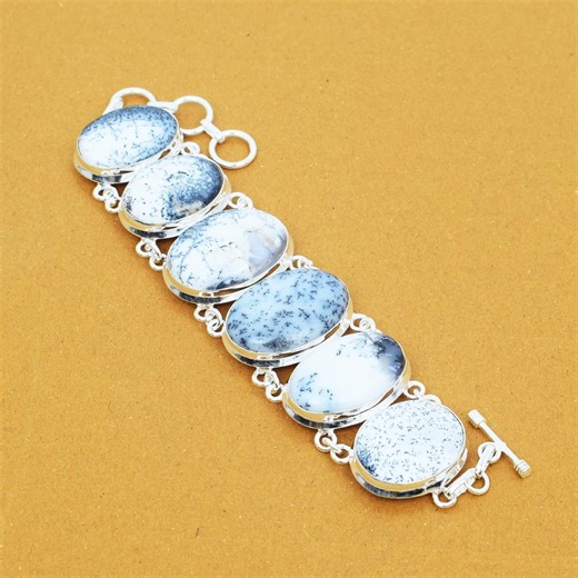 Dendrite Opal Bracelet: Handmade Bohemian 925 Sterling Silver Jewelry - Etsy