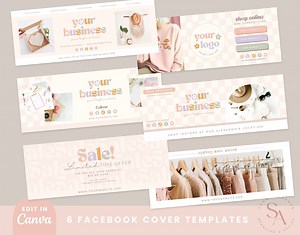 Editable Facebook Covers, DIY Boho Floral Facebook Page Banners, Checker Facebook Branding Headers, Facebook Cover Canva Templates, Happi - Etsy