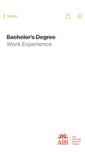No Degree? No Problem. Think an MBA isn’t for you because you don’t have a degree? At AIB, 49% of our MBA students didn’t have a degree before enrolling.* Today, they’re leading teams, driving change, and advancing their careers. Use your work experience to gain entry into our 100% online MBA. ✅ Ranked among the best: Tier One nationally (#7) and globally (#25) by CEO Magazine (2025)** ✅ Designed for busy professionals: Study anywhere and anytime with no exams. ✅ Real-world focus: Practical asse