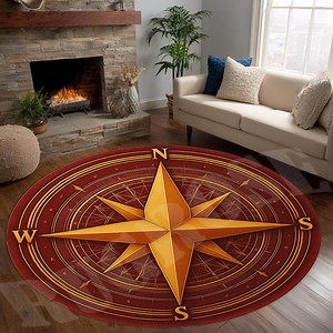 Nautical Compass Round Rug, Non-slip Cotton Base - Etsy